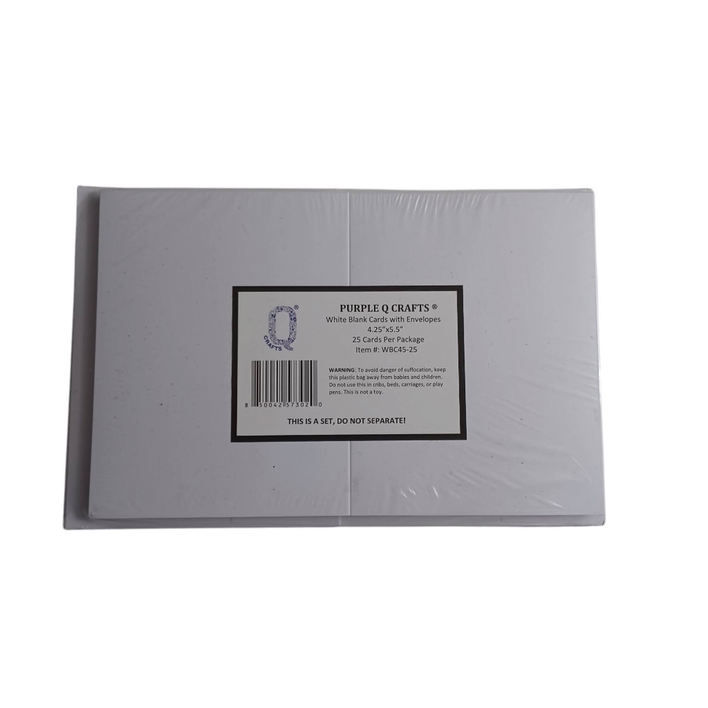 Purple Q Crafts NEW White 25 Pack Blank Cards With Envelopes (4.25 x 5.5)